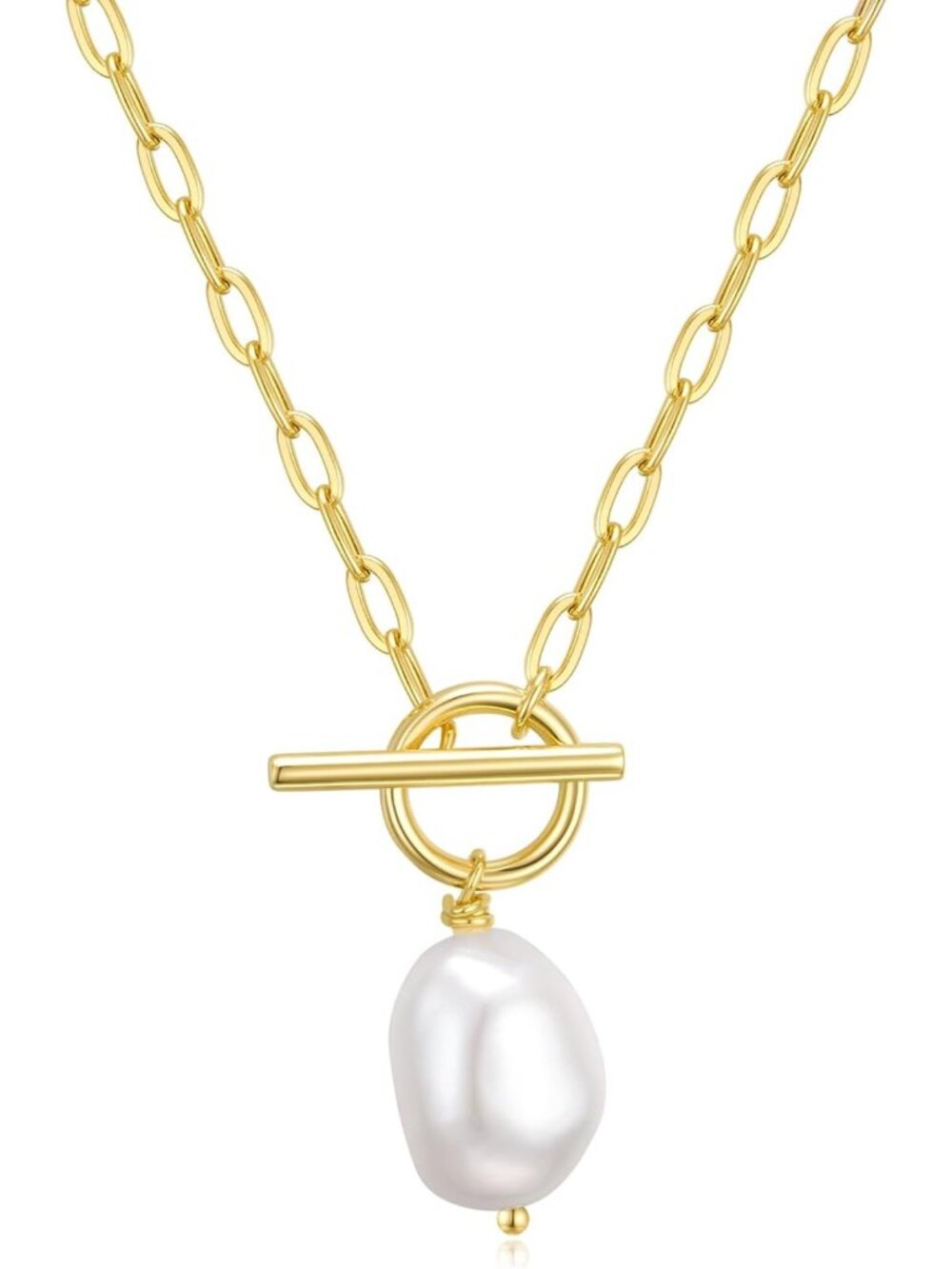 Elegant Baroque Pearl Necklace for Women, 14K Gold & Silver Plated Pendant